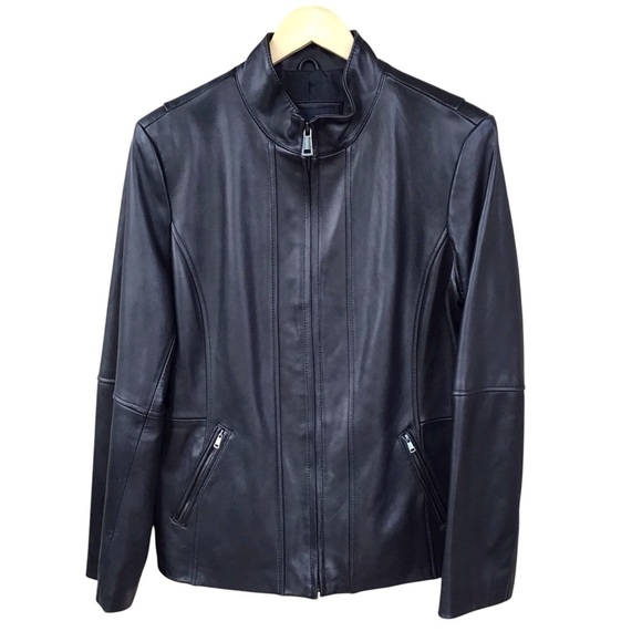 Nautical Black Leather Zippered Jacket Men’s Size XL